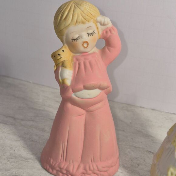 2 Vintage Porcelain Angel Bell's 4.5in's Tall 1 in Yellow Dress & 1 in Pink. - Picture 8 of 10